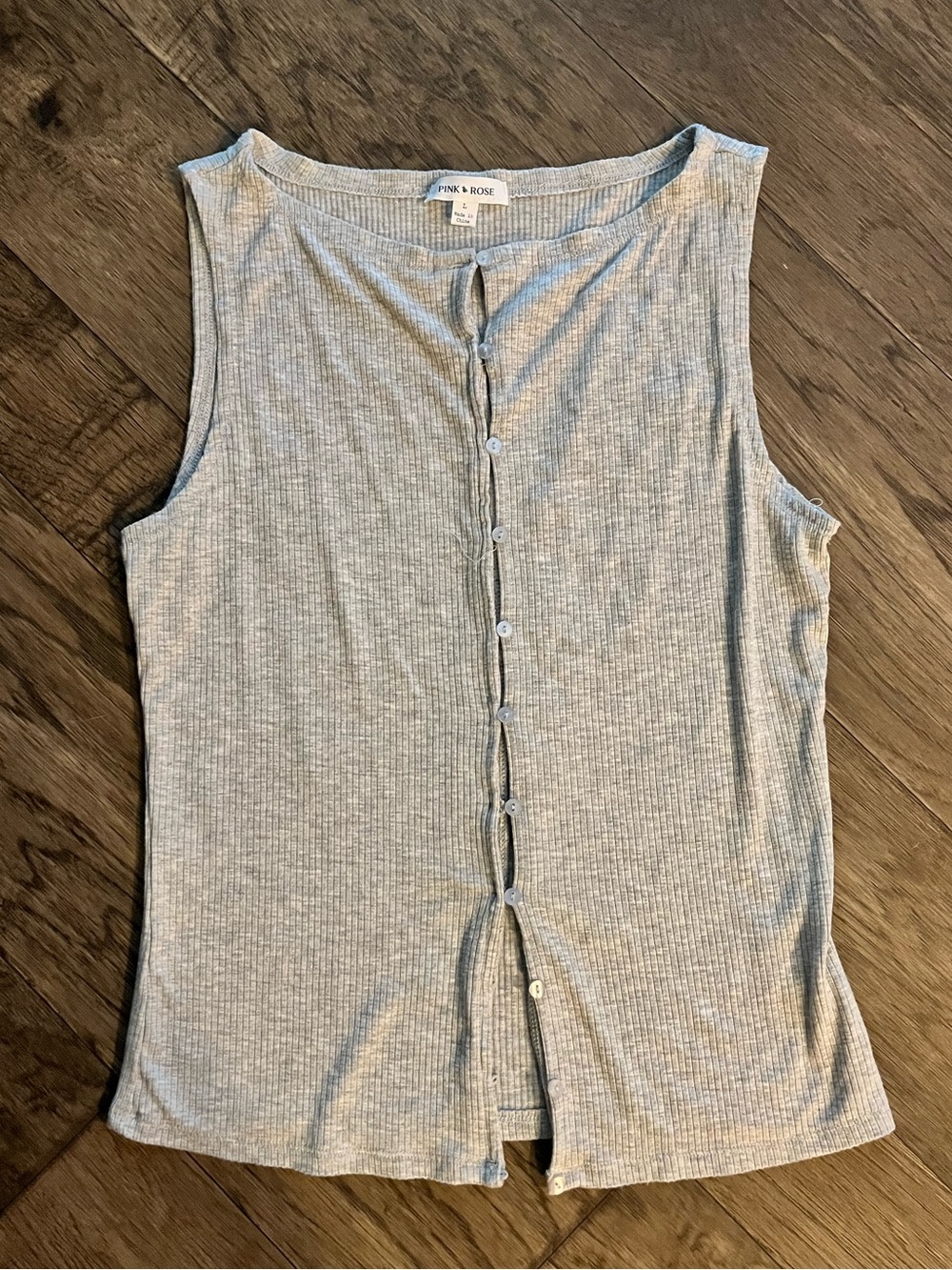 Pink Rose Ribbed Button Down Tank Top